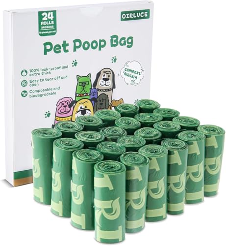 OIRLVCE 240 sacos para excrementos de cães, 24 rolos, biodegradáveis, extra grossos, fortes, à prova de fugas, cor verde