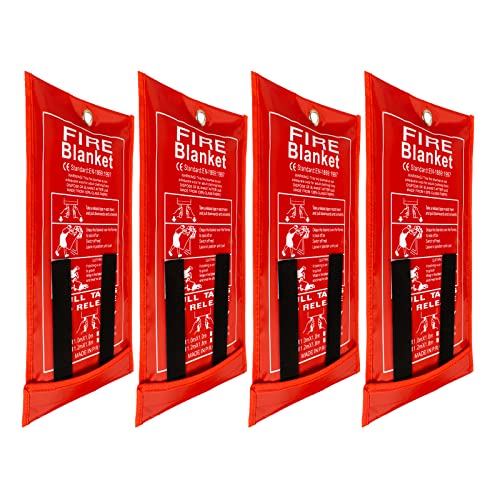 FLASLD Manta ignífuga para casa e cozinha, mantas ignífugas de emergência para pessoas, proteção ignífuga e isolamento térmico (100 cm x 100 cm, embalagem de 4)