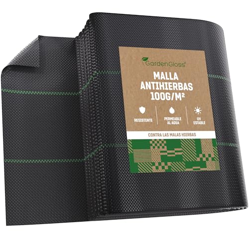 GardenGloss 30 m² Malha anti-ervas 100 g/m² - Permeável à água e estável aos raios UV, geotêxtil resistente a rasgões para jardim, tecido anti-erva contra ervas daninhas (15 m x 2 m, dobrado)