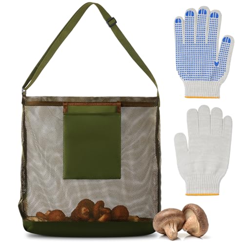 AMFUN Saco de recolha de cogumelos, saco de recolha de cogumelos, saco de malha de cogumelos, para caminhadas, campismo, viagens