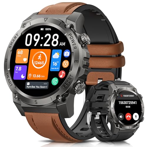 2025 NAIXUES Relógio inteligente para homem, 1,46" HD militar Smartwatch com chamadas Bluetooth, 500 mAh 110 modos desportivos pulseira atividade, 24/7 pulso SpO2/sonho/podómetro, IP68, 2 Corrente