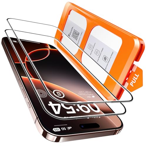 TOCOL 2 peças protetor de ecrã para iPhone 16 Pro Max, alinhamento automático para instalação rápida, sem bolhas, anti-riscos, vidro temperado com dureza 9H+reversível, HD transparente