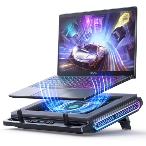 llano RGB Base refrigeradora portátil com potente ventilador turbo externo de 4,72 pol, refrigeração rápida para computador portátil 13-17,3 polegadas, controlo de teclas 3 suportes ajustáveis 4 USB C