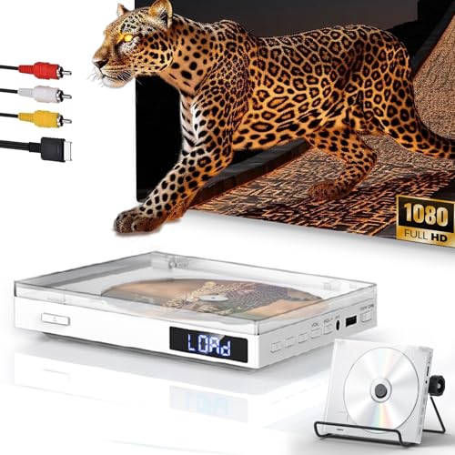 Mini leitor de DVD para TV, 1080P Full HD Verticale DVD leitor sem restrição regional com porta HDMI cabo, NTSC/PAL, Disc Player portátil HDMI/RCA/AUX/USB, controlo remoto e suporte