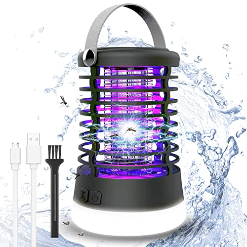 ROVLAK Candeeiro anti-mosquitos elétrico exterior recarregável USB LED candeeiro Camping luz UV mata mosquitos bateria com 3 níveis de brilho, IP66 impermeável, função SOS para campismo/jardim