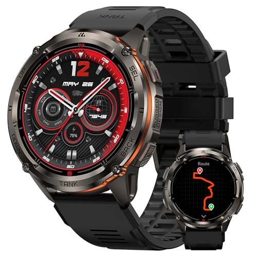 KOSPET Tank T3 Ultra 2 Relógio inteligente homem GPS, 1,43 '' aço inoxidável Smartwatch homem com chamadas Bluetooth, 470 mAh 50 m impermeável relógio inteligente com altura/bússola para iOS Android