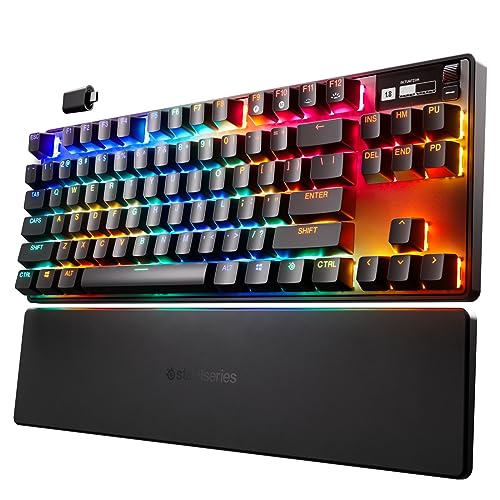 SteelSeries Apex Pro TKL Wireless Teclado gaming HyperMagnetic sem fio, o mais rápido do mundo, acionamento ajustável, teclas PBT, Bluetooth, 2,4 GHz, USB-C – teclado americano (QWERTY)