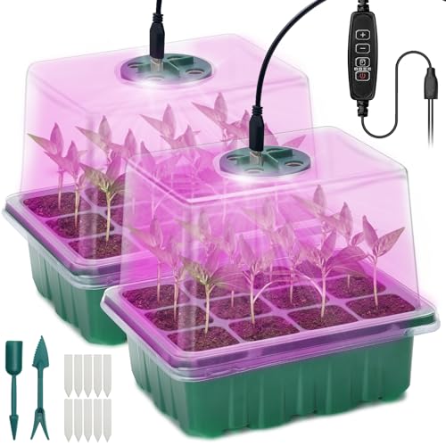 2 unidades bandejas de sementes com lâmpada de germinação de plântulas, bandeja de geração de germinação para estufa, estufa bandejas de cultivo de germinação com cúpula e base para plantas em