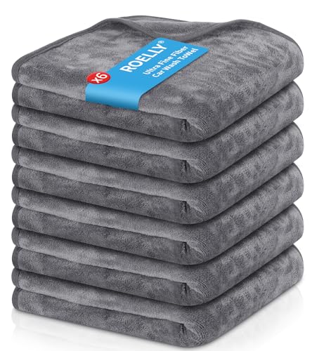 ROELLY 6 peças pano microfibra carro, conjunto de toalha de secagem de carro, toalha microfibra carro, 40 * 40 cm, para limpeza e polimento de carros, cinzento