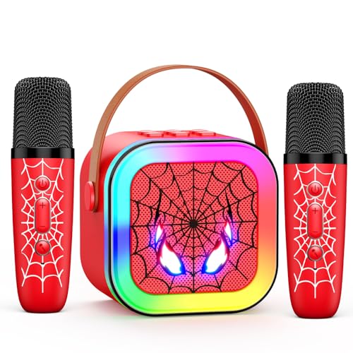 Braxel Karaoke 2 Microfones sem fios, Spider brinquedos crianças 3-12 anos karaokê infantil presente criança 3-12 anos microfone karaokê crianças brinquedo menina microfone sem fios karaokê presente