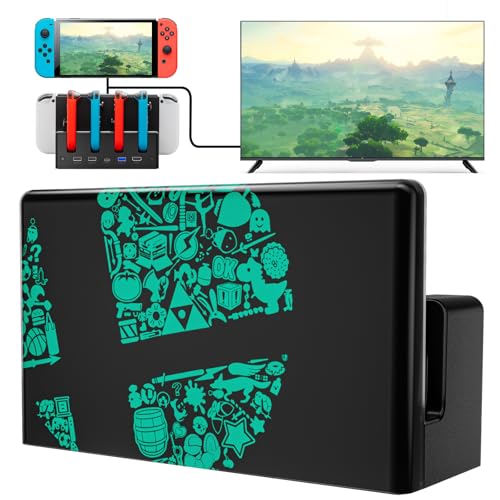 PALPOW Lumindock Switch TV Dock con Cargador de Joypads, Reemplazo Dock Switch Compatible con 4K/1080P HDMI, Carga Docking Station Multifuncional Para Switch - 7 Colores LED/Puertos USB 3.0 - Negro