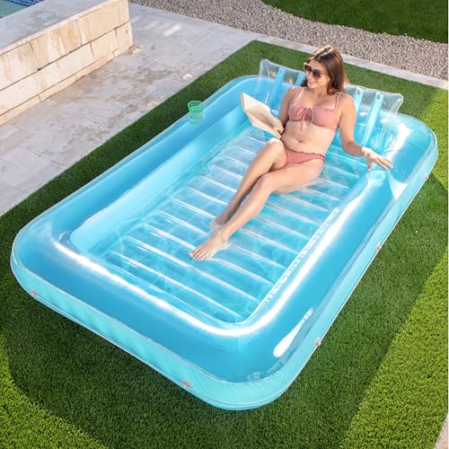 Sloosh Flutuador insuflável de bronzeamento para piscina, banheira bronzeada, para adultos, balsa para piscina, banhos de sol, bronzeamento, espreguiçadeira de piscina, flutuador de cama de bronzeado