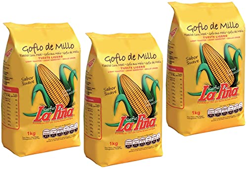 Gofio La Piña - Gofio de milho integral - Produto natural - Fonte de proteínas vegetais, rico em minerais - Apoio de energia - Efeito saciante - Ajuda a controlar a glicose - Embalagem de 3 x 500 g