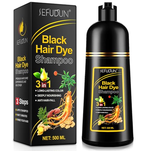 Shampoo para coloração de cabelo preto, 3 em 1 champô instantâneo para coloração de cabelo, coloração de cabelo, coloração natural e durável para homens e mulheres, tinta de cabelo em minutos, 500 ml