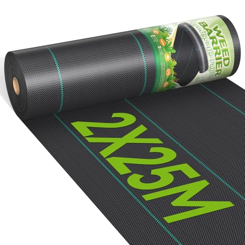 iropro Malha anti-ervas, 2 m x 25 m, 50 m² malha contra ervas daninhas, tecido geotêxtil para controlo de ervas daninhas, proteção relva artificial, lona anti-ervas e jardim, anti-UV