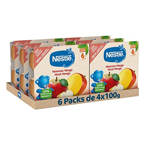NESTLE Puré maçã manga, a partir de 4 meses, pack de 6 (4 x 100 g), fórmula melhorada