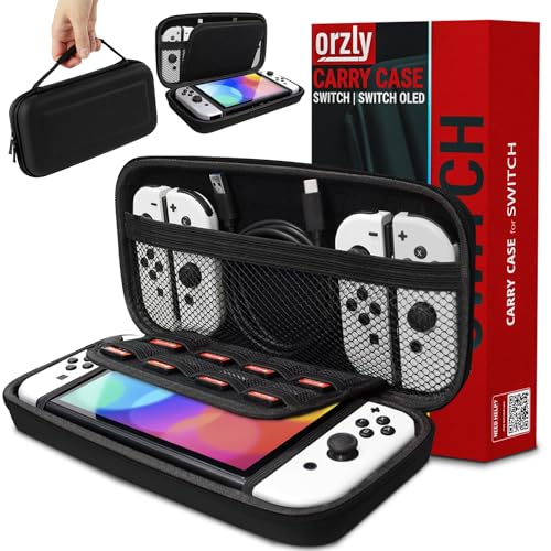 Orzly Estojo de transporte compatível com Switch OLED e consola Switch original - estojo protetor de viagem portátil rígido com bolsos de armazenamento