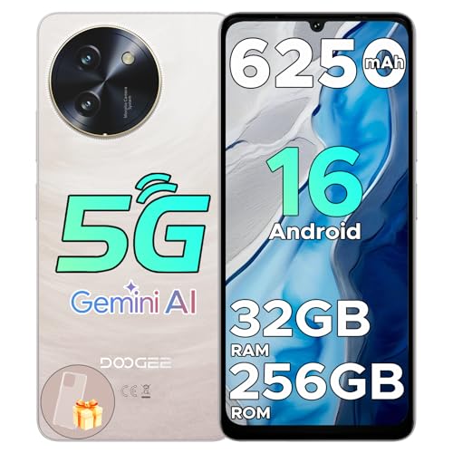 DOOGEE Note 59 Pro 5G Smartphone livre Android 16, 32 GB + 256 GB (2TB) Octa Core 6,75" HD+120Hz telemóveis 8,6 mm, 6250 mAh telemóvel para idosos, câmara AI 16 MP/Dual SIM/GPS/NFC. / Impressão móvel