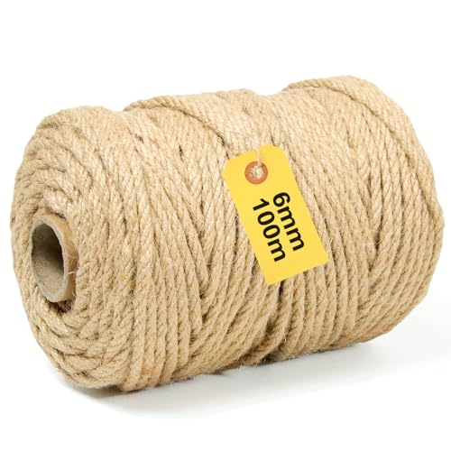 MDDK DY Corda de sisal para árvore de arranhador, 6 mm x 100 m, corda de sisal natural, coluna de raspador, corda de cânhamo, corda de juta para casa, jardim, bricolage