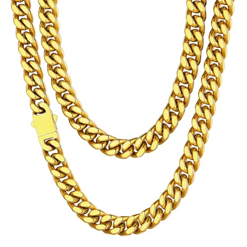 ChainsHouse Colares de corrente barbadas fecho de segurança oculto, colar unissexo 5/7/9/12 mm largura 46/51/55/61/66/71/76 cm comprimento aço inoxidável