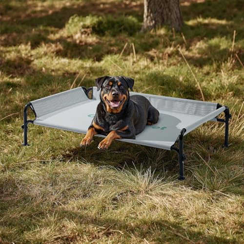 Gardner Pet Cama elevada para cães médios e grandes, berço respirável para interior e exterior com malha lavável, resistente a riscos, estrutura metálica resistente, tamanho L, cinzento
