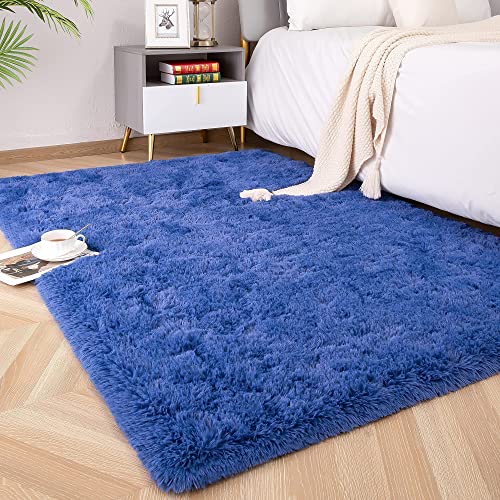 ROHATIM Tapete de sala de cabelo comprido, super macio, macio, para quarto, tapete super macio e esponjoso para crianças (azul, 120 x 160 cm)