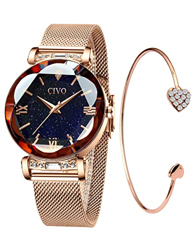 CIVO Relógios mulher Set relógio senhoras malha impermeável luxo minimalista elegante banda aço inoxidável relógios de pulso moda vestir negócio casual relógio de quartzo