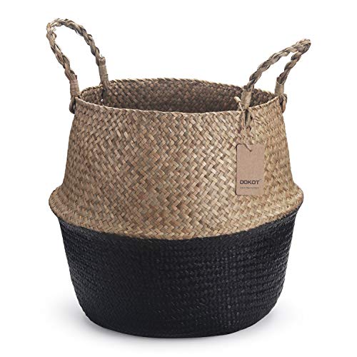 Cesta de vime, decoração natural, cesta para plantas de armazenamento vasos Seagrass (preto)