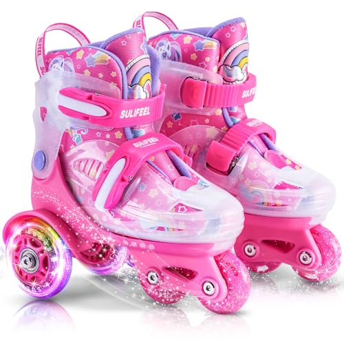 SULIFEEL Patins para meninos patins ajustáveis com rodas luminosas para meninas e meninos iniciantes