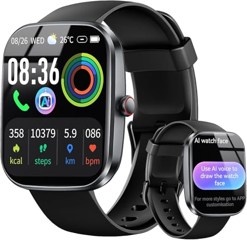 uaue IA Relógio inteligente mulher homem, IA interativa Smartwatch com chamadas Bluetooth, 1,91" HD Smart Watch 110 modos de desporto com ChatGPT saúde IA, IP68 monitor cardíaco/sonho pulseira