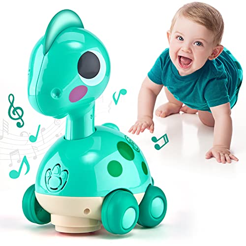 CubicFun Dinossauro interativo brinquedos crianças 1 ano, brinquedos musicais bebés 6-12 meses Touch & Go Dino com luzes e som, presentes originais para bebés crianças 12 anos