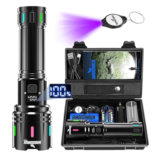 Shadowhawk Lanternas LED de alta potência, 10.0000 lúmenes lanterna LED recarregável XHM90.2 lanterna potente, tática militar lanternas de longo alcance, impermeável Flashlight para emergências