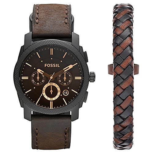 Fossil Reloj Machine para Hombre, 42mm Movimiento cronógrafo de Cuarzo con Correa de Acero o Piel