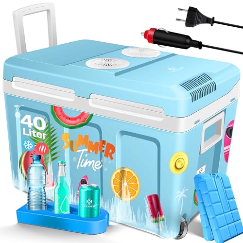 KESSER® Geladeira elétrica portátil 40L com rodas | Aquente e resfria | Termoelétrica | mini frigorífico | 12 V e 230 V | Para carro, campismo e tomada | Modo ECO, inclui acumuladores de frio