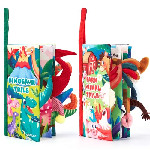 hahaland Livros bebé brinquedos bebés 0 3 6 meses, 2 peças livros de tecido lisos para bebés 6-12 meses, animais livro de atividades sensoriais presente bebé 1 ano