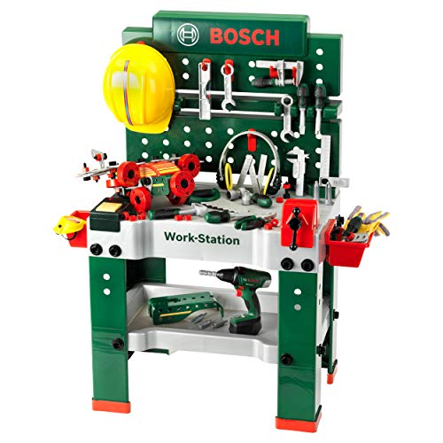 Theo Klein 8485 Bancada de trabalho número 1 da Bosch I 150 peças I inclui chave de fendas elétrica, conjunto de construção, máquina de rebarbadora e muito mais I Medidas: 62 cm x 42 cm x 100 cm