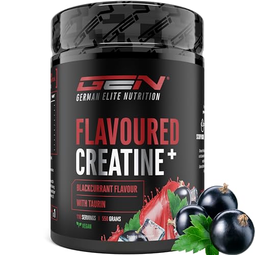 Creatina em pó saborizada, 550 g, Creatina monohidrato L-Taurina, creme micronizada com sabor, sem açúcar e máxima solubilidade, vegano (Blackcurrant)