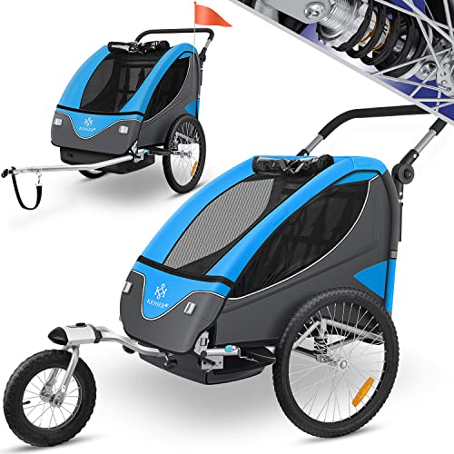 KESSER® Reboque para crianças reboque de bicicleta giratório 360° com suspensão 2em 1 função Jogger reboque para crianças arnês de 5 pontos reboque Jogger para bicicletas máximo 40 kg