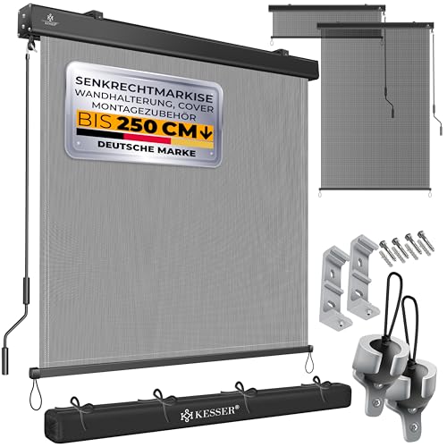 KESSER® Toldo vertical de 140 x 250 cm, com mecanismo de manivela, inclui kit de montagem e cobertura, proteção solar com manivela para varanda e terraço