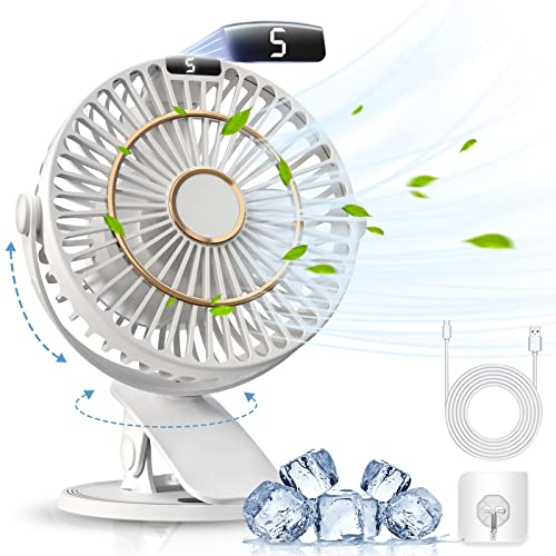 COZII Ventoinha USB recarregável, ventilador de mesa pequeno 3 em 1 com clipe, potente ventilador portátil silencioso de 5 velocidades, 720° rotação, mini ventiladores para escritório, casa, campismo