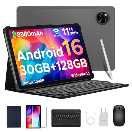 DOOGEE Tab A9 Pro Android 16 Tablet com teclado e lápis 30 GB + 128 GB/2 TB tablet de 11 polegadas Octa-Core, Gemini AI/8580 mAh/5G WiFi/Widevine L1/ altifalante duplo/Face IDD Tábua/OTG ets crianças