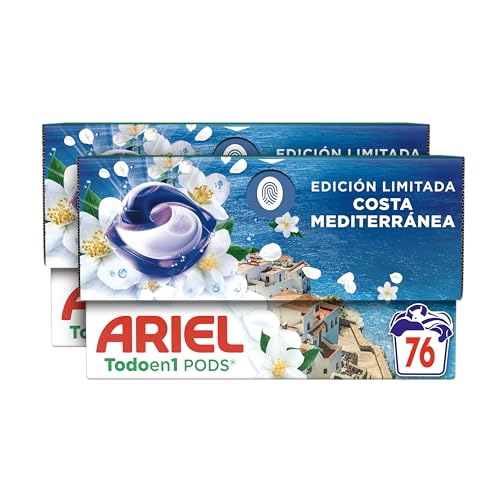 Ariel Tudo em 1 PODS Brisa marinha e jasmim, detergente líquido em cápsulas, 19 lavagens (embalagem de 4)
