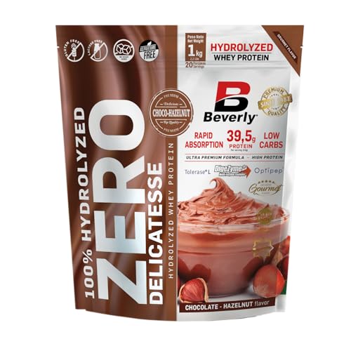 Beverly Zero Delicatesse | Proteína hidrolizada excelente digestão e sabor, 85% de proteína, 1 kg, sabor chocolate avelã, massa muscular e recuperação | misturador grátis