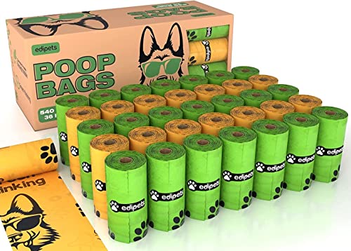 Edipets, Sacos de cão biodegradáveis, 405 ou 540 unidades, extra grosso, à prova de fugas, bolsas para excrementos, acessórios para cães, cão Poop Bag (36 rolos - 540 unidades)