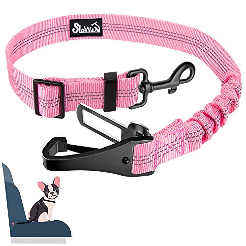 Eyein Cinto de segurança de carro para cães, arnês de segurança universal ajustáveis 2 em 1 para carro, cinto refletor amortecedor anti-choque nylon para transportar cão viagem rosa