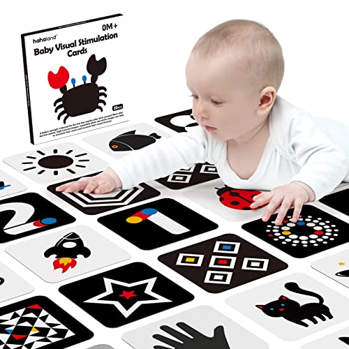 hahaland Flashcards bebé brinquedos bebés 0 3 6 meses, 20 peças 40 imagens cartões de alto contraste em branco e preto, cartões de estimulação visual presente educativo para bebés 0-6 meses