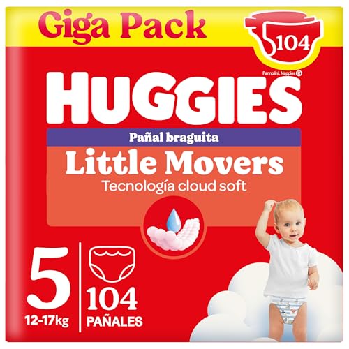 Huggies Little Movers Fralda cuecas para bebé com desenhos Disney tamanho 5 (15 - 25 kg), 2 pacotes de 52, total 104 fraldas