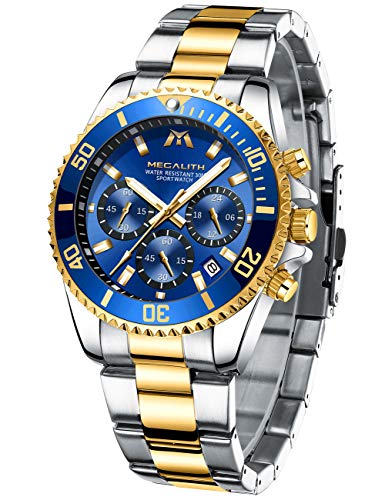 MEGALITH Relógios homem aço inoxidável relógios grande de pulseira cronógrafo impermeável elegante relógio analógico homem designer luminoso data, presentes para homens