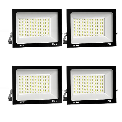 Royana 4 peças 150 W holofotes LED exterior 3000 K projetor branco quente IP65 impermeável luz de segurança para iluminação jardim garagem alpendre varanda relvado
