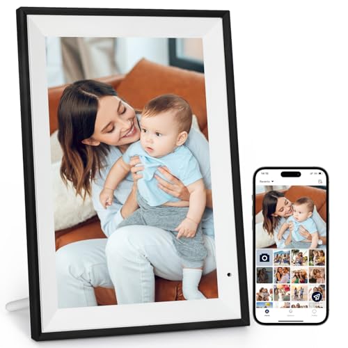 Moldura para fotos digital Wi-Fi de 10 polegadas, memória de 32 GB, 1280 x 800 IPS ecrã tátil moldura digital, rotação automática, partilhar fotografias e vídeos em qualquer momento e em qualquer
